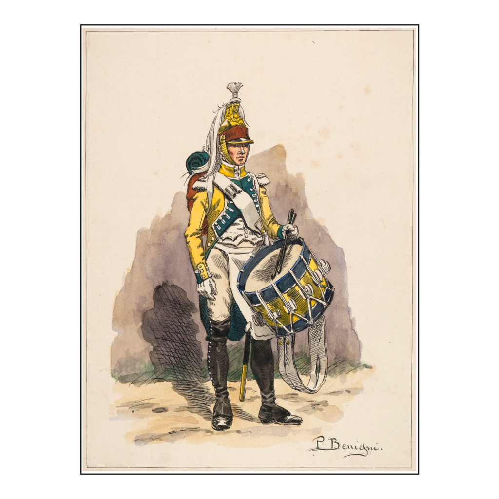 Tambour En Uniforme Jaune Et Bleu Par P Begnini Drawings online