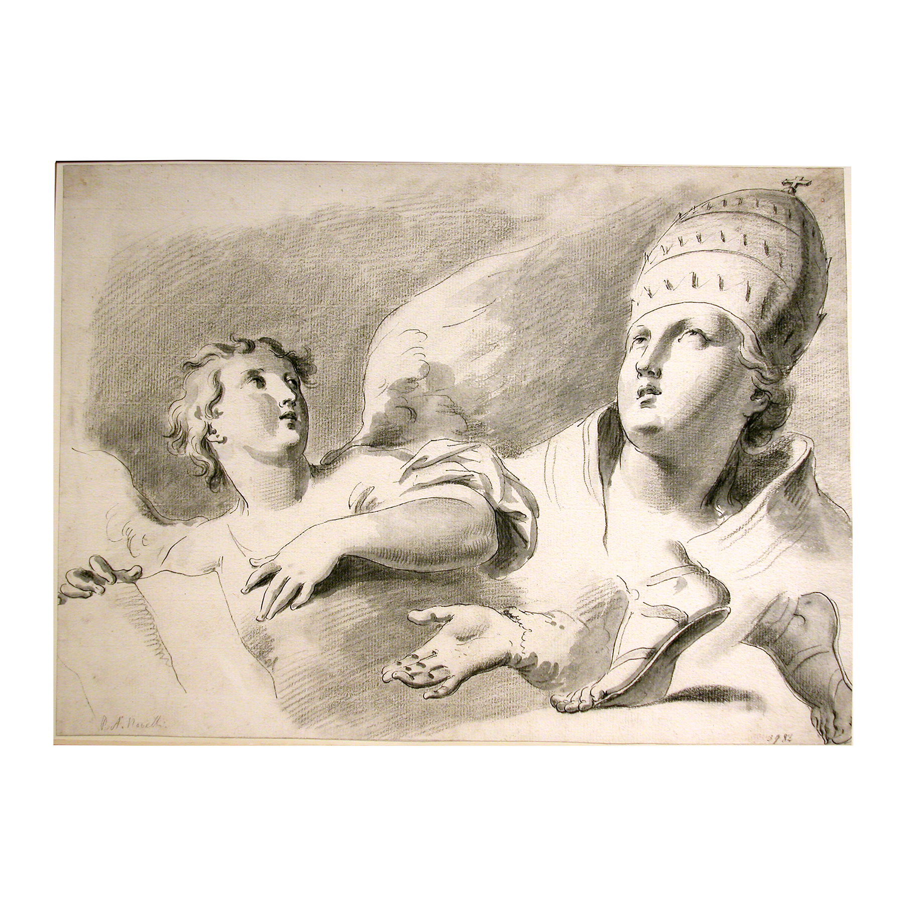 Études de tête de pape et d'ange, avec études de mains et de pieds par Pietro Antonio Novelli – Image 2