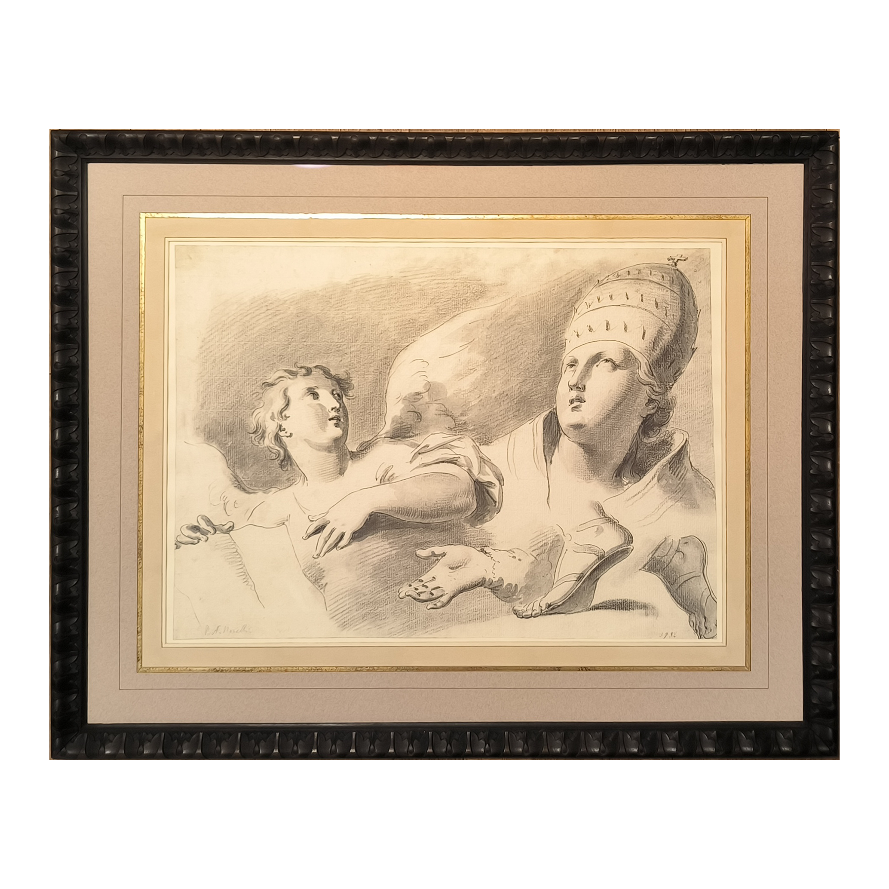 Études de tête de pape et d'ange, avec études de mains et de pieds par Pietro Antonio Novelli – Image 3